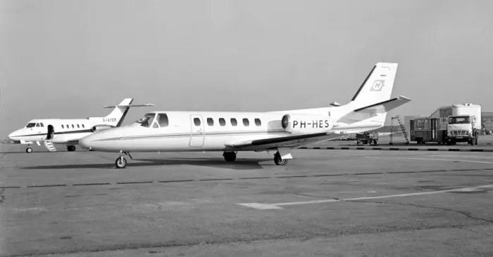 Framed Print : Cessna 550 Citation II PH-HES with HS-125-400A G-AYER Framed Print : Cessna 550 Citation II PH-HES with HS-125-400A G-AYER