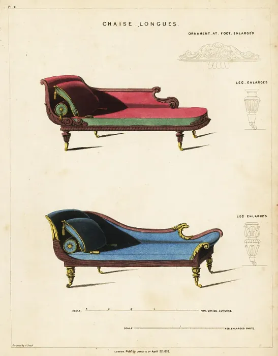Framed Print : Chaises longues, Regency style Framed Print : Chaises longues, Regency style