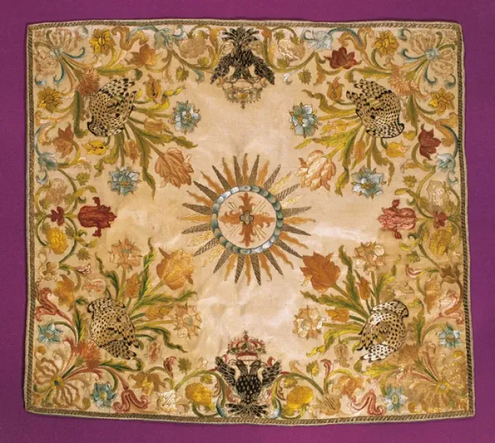 Framed Print : Chalice Veil, cloth with covers the chalice. 18th century Framed Print : Chalice Veil, cloth with covers the chalice. 18th century