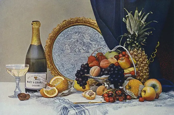 Framed Print : Champagne / Fruit Dessert Framed Print : Champagne / Fruit Dessert
