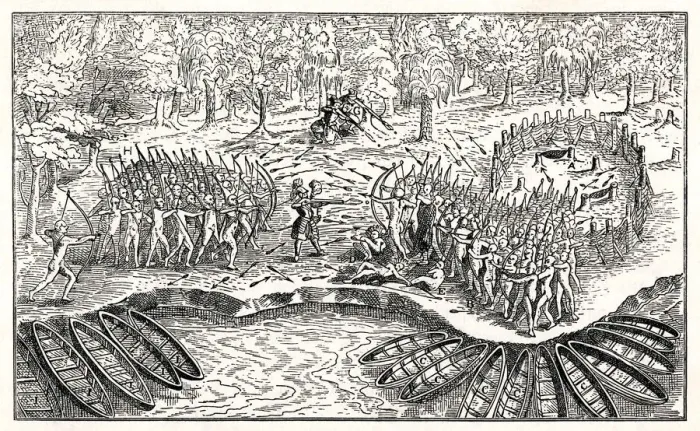 Framed Print : Champlain Attacks the Iroquois Framed Print : Champlain Attacks the Iroquois