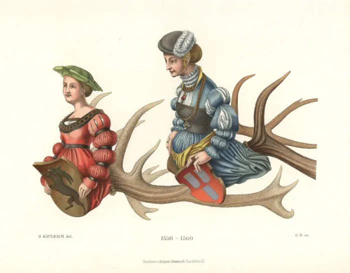 Framed Print : Chandelier made of deer antlers with heraldic female figures Framed Print : Chandelier made of deer antlers with heraldic female figures