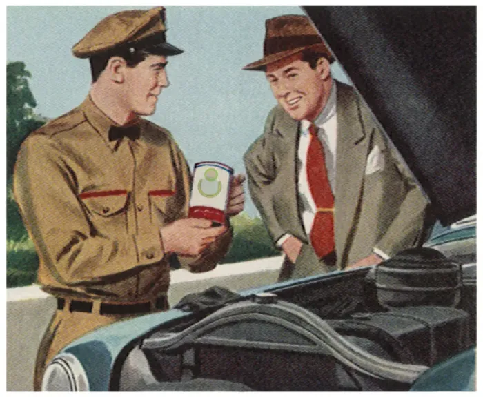 Framed Print : Changing Motor Oil Date: 1950 Framed Print : Changing Motor Oil Date: 1950