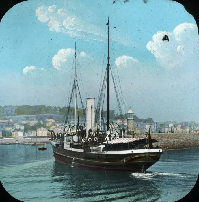 Framed Print : The Channel Islands - Steamer in Guensey Harbour Framed Print : The Channel Islands - Steamer in Guensey Harbour