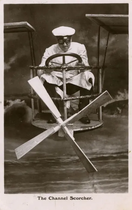 Framed Print : The Channel Scorcher - Fantasy Card showing an Aviator Framed Print : The Channel Scorcher - Fantasy Card showing an Aviator