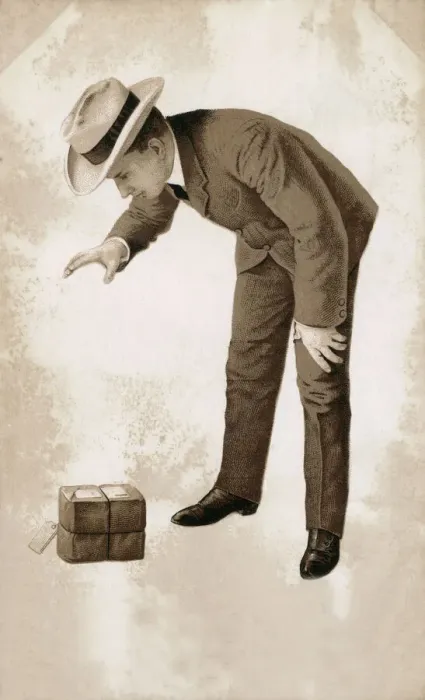 Framed Print : Chap delighted with his parcel (Peak Freans Biscuit Box!) Framed Print : Chap delighted with his parcel (Peak Freans Biscuit Box!)