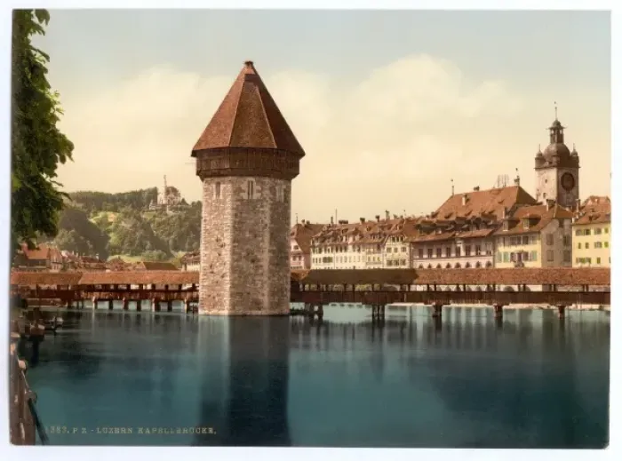 Framed Print : Chapel Bridge and view of Pilatus, Lucerne, Switzerland Framed Print : Chapel Bridge and view of Pilatus, Lucerne, Switzerland