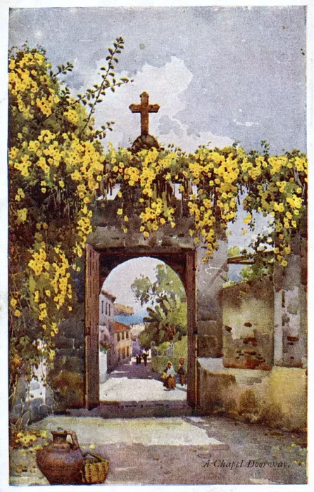 Framed Print : Chapel doorway and street scene, Madeira Framed Print : Chapel doorway and street scene, Madeira