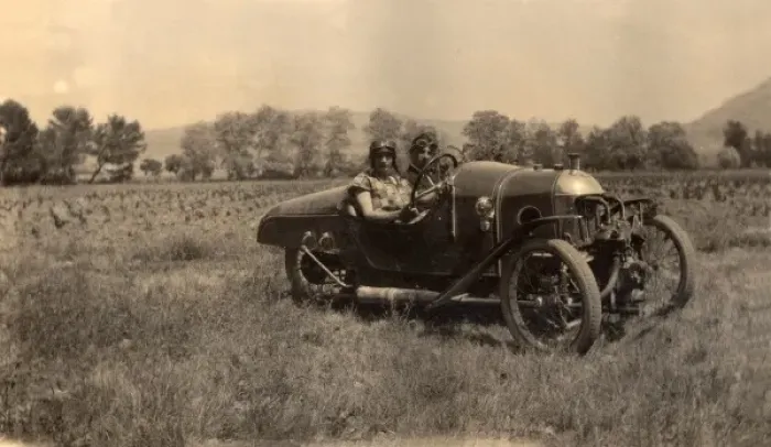 Framed Print : Two chaps in a sporty 20s motor Framed Print : Two chaps in a sporty 20s motor