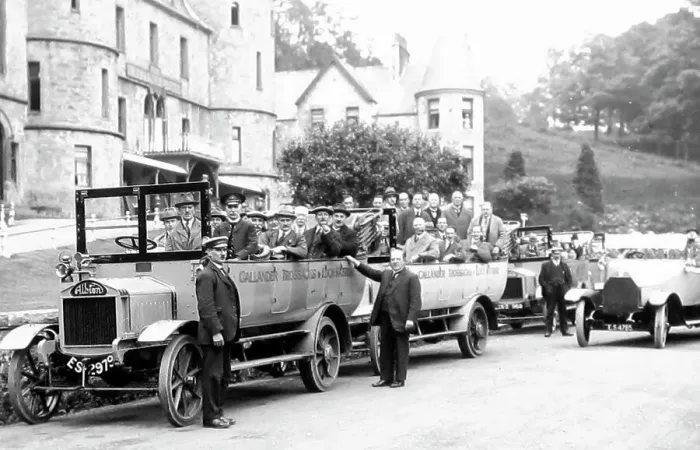 Framed Print : Charabanc at the Trossachs Hotel, Callander, Scotland Framed Print : Charabanc at the Trossachs Hotel, Callander, Scotland