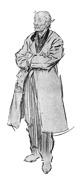 Framed Print : Character study by Phil May of an old man in a raincoat Framed Print : Character study by Phil May of an old man in a raincoat