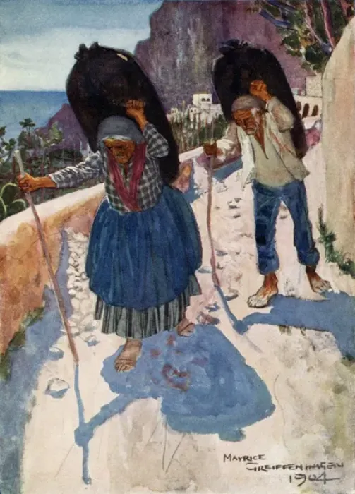 Framed Print : Charcoal Carriers, Amalfi Coast, Italy Framed Print : Charcoal Carriers, Amalfi Coast, Italy