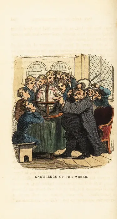 Framed Print : A charlatan tutor with his pupils looking at a globe Framed Print : A charlatan tutor with his pupils looking at a globe