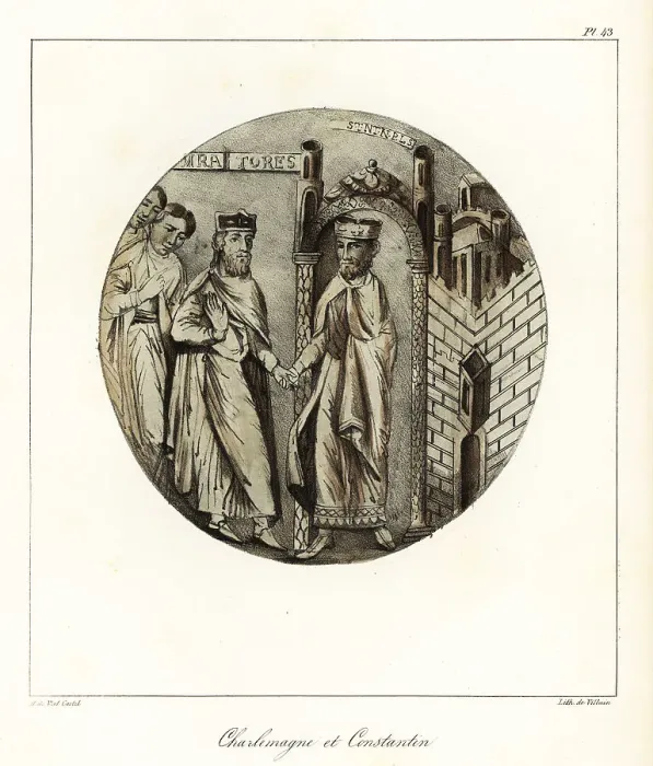 Framed Print : Charlemagne, King of the Franks, with Constantine, Byzantine Emp Framed Print : Charlemagne, King of the Franks, with Constantine, Byzantine Emp