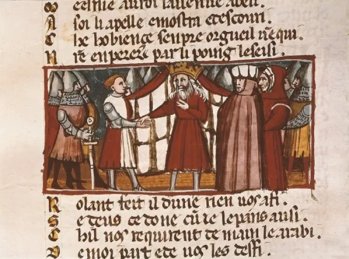 Framed Print : Charlemagne meeting with an ambassador. Illustration Framed Print : Charlemagne meeting with an ambassador. Illustration
