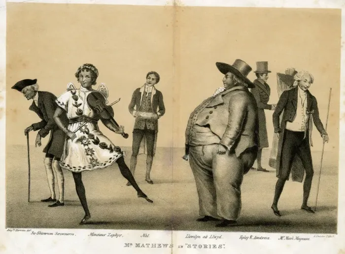 Framed Print : Charles Mathews playing six parts in Stories Framed Print : Charles Mathews playing six parts in Stories