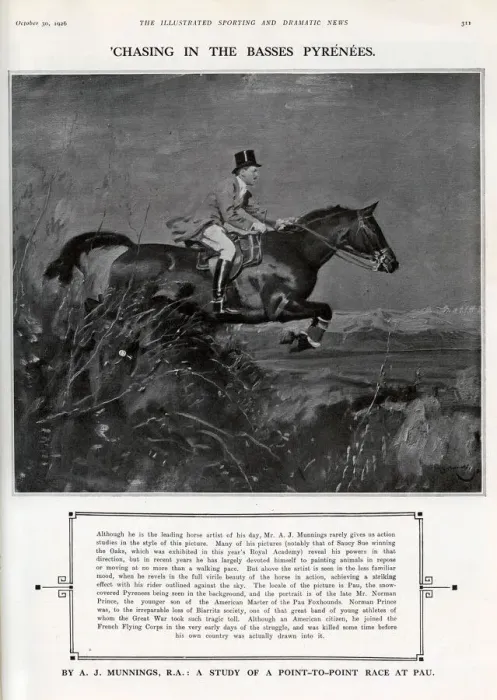 Framed Print : Chasing in the Basses Pyrenees - Sir Alfred James Munnings Framed Print : Chasing in the Basses Pyrenees - Sir Alfred James Munnings