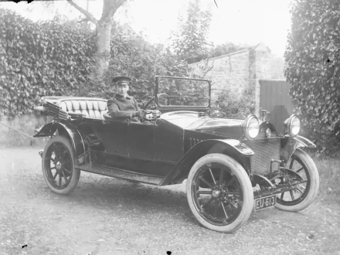 Framed Print : Chauffeur with motor car, Crickhowell, Powys, Mid Wales Framed Print : Chauffeur with motor car, Crickhowell, Powys, Mid Wales