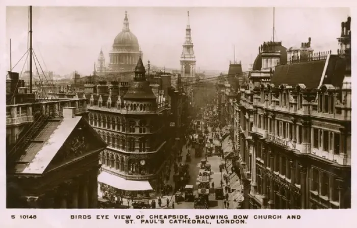 Framed Print : Cheapside - with Bow Church and St Pauls, London Framed Print : Cheapside - with Bow Church and St Pauls, London