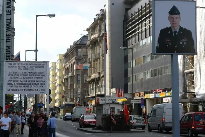 Framed Print : Checkpoint Charlie reconstruction, Berlin, Germany Framed Print : Checkpoint Charlie reconstruction, Berlin, Germany