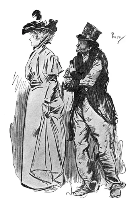 Framed Print : Cheeky London vagrant asks a smart lady for a kiss Framed Print : Cheeky London vagrant asks a smart lady for a kiss