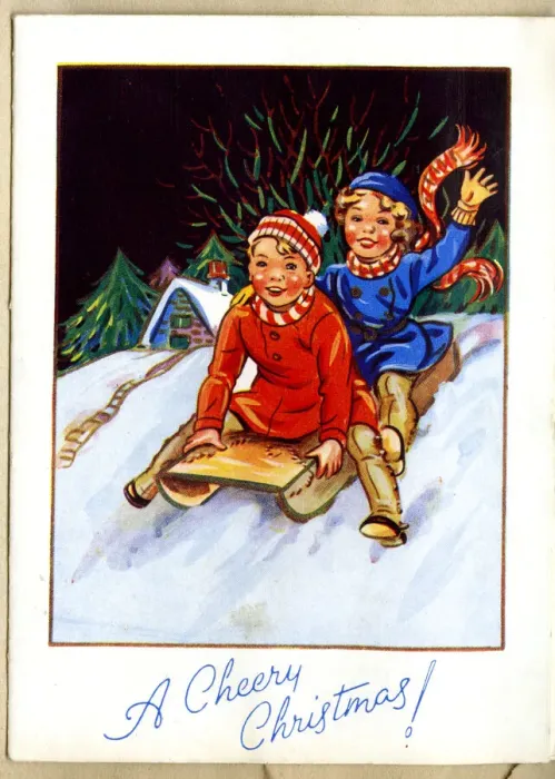 Framed Print : A Cheery Christmas, Children on Snow Sledge Framed Print : A Cheery Christmas, Children on Snow Sledge