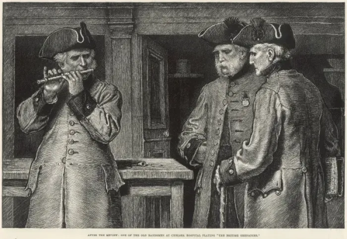Framed Print : Chelsea Pensioners Relaxing, 1882 Framed Print : Chelsea Pensioners Relaxing, 1882