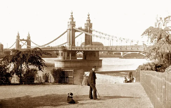 Framed Print : Chelsea Suspension Bridge Victorian period Framed Print : Chelsea Suspension Bridge Victorian period