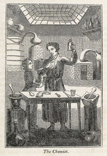The Chemist 1827. A chemist with his apprentice in his laboratory