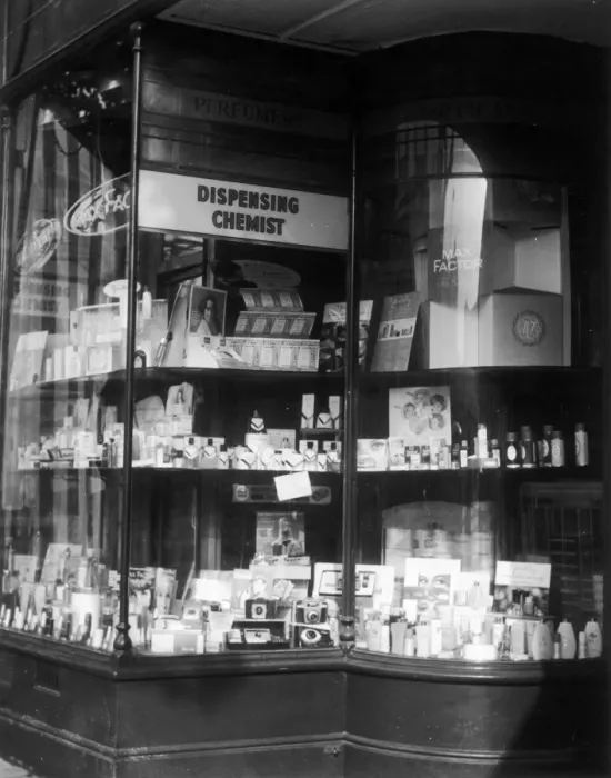 Framed Print : Chemist Window 1970S Framed Print : Chemist Window 1970S