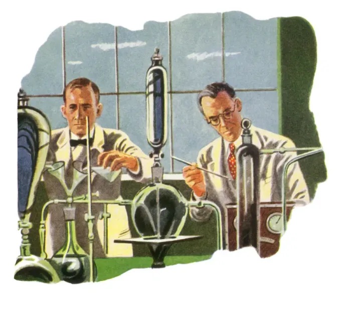 Framed Print : Chemists in Laboratory Date: 1950 Framed Print : Chemists in Laboratory Date: 1950