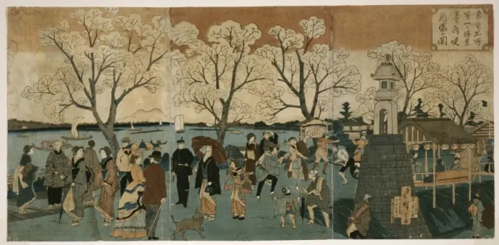 Framed Print : Cherry blossoms in full bloom along Sumida River