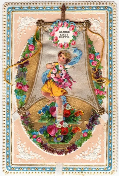Framed Print : Cherub with flowers on a romantic German greetings card Framed Print : Cherub with flowers on a romantic German greetings card