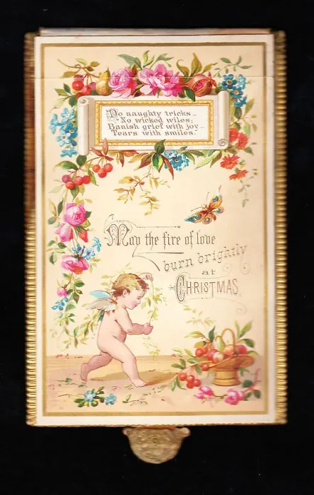 Framed Print : Cherub with fruit and flowers on a Christmas card Framed Print : Cherub with fruit and flowers on a Christmas card