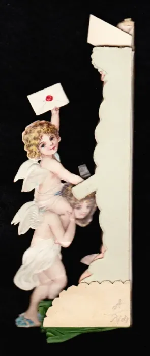 Framed Print : Cherubs posting letter on a Christmas card Framed Print : Cherubs posting letter on a Christmas card