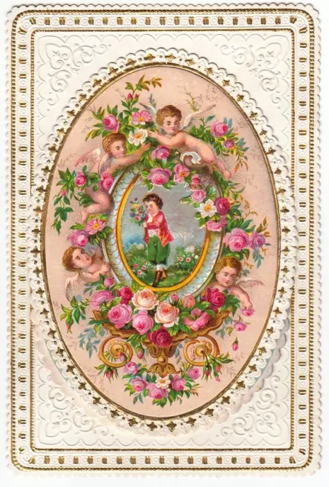 Framed Print : Cherubs and roses on a greetings card Framed Print : Cherubs and roses on a greetings card