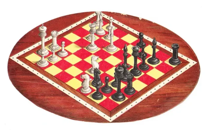 Framed Print : Chess board with pieces on a greetings card