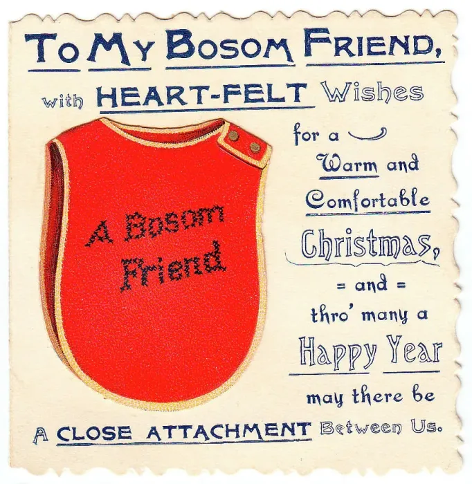 Framed Print : Chest warmer with comic verse on a Christmas card Framed Print : Chest warmer with comic verse on a Christmas card