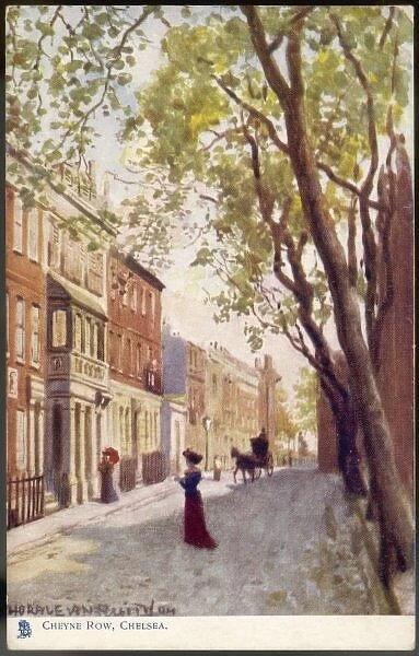 Cheyne Row Chelsea. A hansom cab delivers a visitor to Cheyne Row, Chelsea