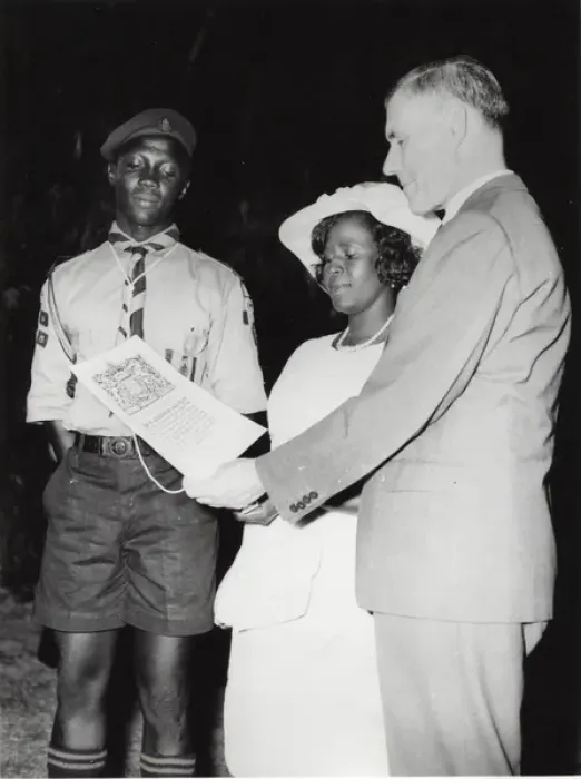 Framed Print : Chief Scout and Governor with new Queens Scout, Guyana