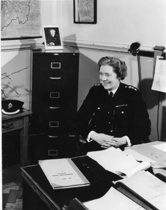 Framed Print : Chief Superintendent Winifred Barker in her office Framed Print : Chief Superintendent Winifred Barker in her office