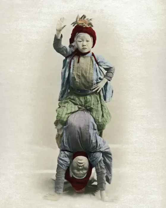 Framed Print : Two child acrobats, Japan Framed Print : Two child acrobats, Japan