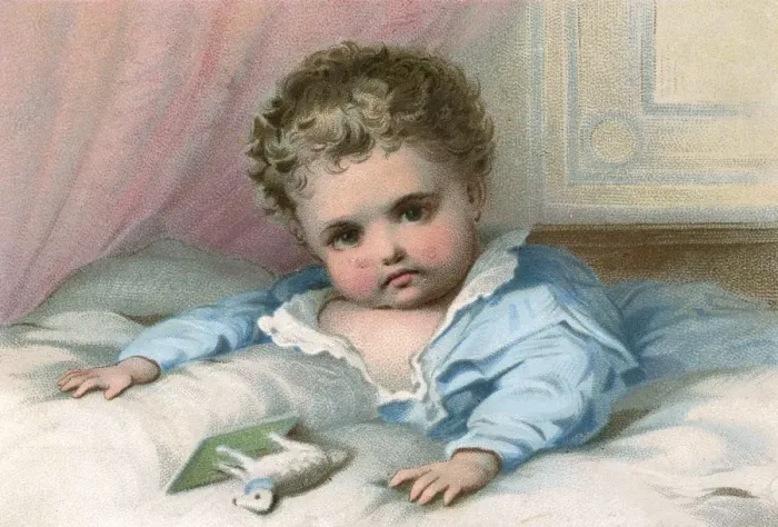 Framed Print : CHILD IN BED 1 / 3 C1880 Framed Print : CHILD IN BED 1 / 3 C1880