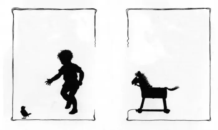Framed Print : Child leaves toy horse to chase Jack Sparrow Framed Print : Child leaves toy horse to chase Jack Sparrow