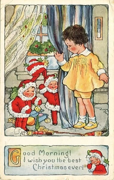 Child meets Santas helpers