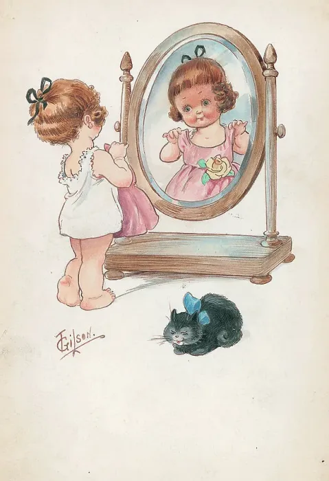 Framed Print : Child in front of mirror Framed Print : Child in front of mirror
