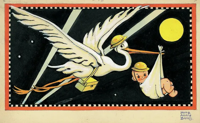 Framed Print : Child Playing Stork bringing baby Children's Framed Print : Child Playing Stork bringing baby Children's
