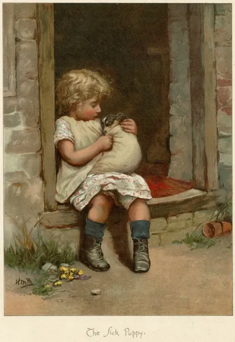 Framed Print : CHILD AND SICK PUP Framed Print : CHILD AND SICK PUP