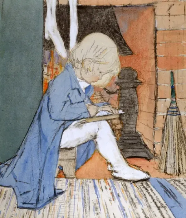 Framed Print : Child sitting by the fire by Muriel Dawson Framed Print : Child sitting by the fire by Muriel Dawson