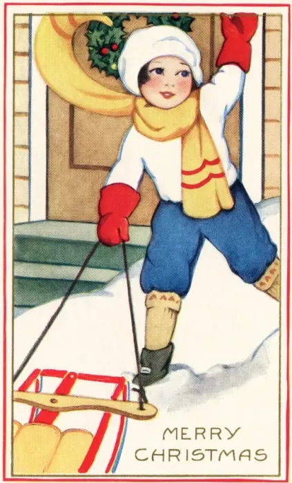 Framed Print : Child out in the snow with her sledge Framed Print : Child out in the snow with her sledge